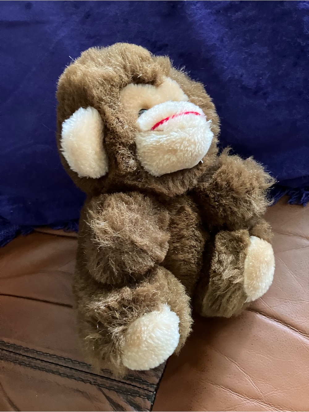 Vintage Brown Plush Monkey Stuffed Animal - Soft Things funny face gorilla